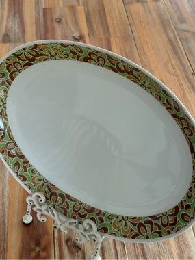 Vintage Mikasa Eclipse White Oval Platter with Green and Brown Floral Border